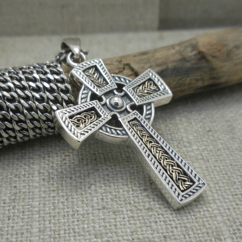 Men's Sterling Silver Celtic Cross Necklace, 10K Irish Weave, 20" Chain ...