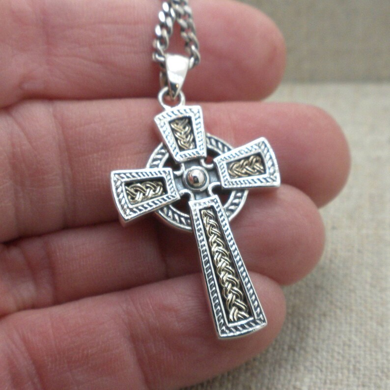 Men's Sterling Silver Celtic Cross Necklace, 10K Irish Weave, 20" Chain ...