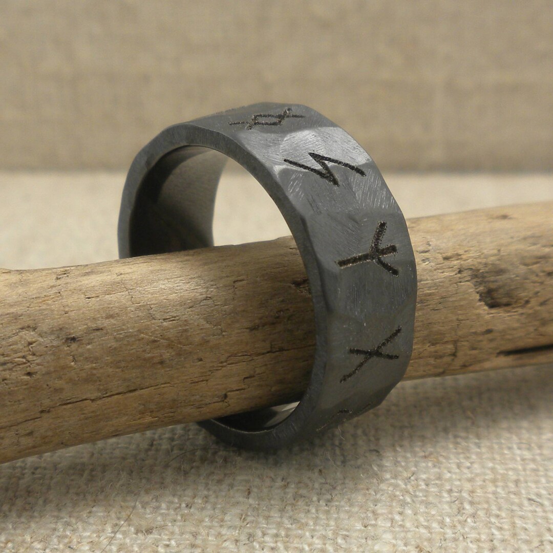 Custom Black Zirconium Viking Rune Wedding Ring - Etsy
