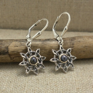 Sterling Silver & 10K Aphrodite Dangle Earrings with 3 mm Freshwater Peacock Pearl Keith Jack Jewelry Signed Gift Boxed
