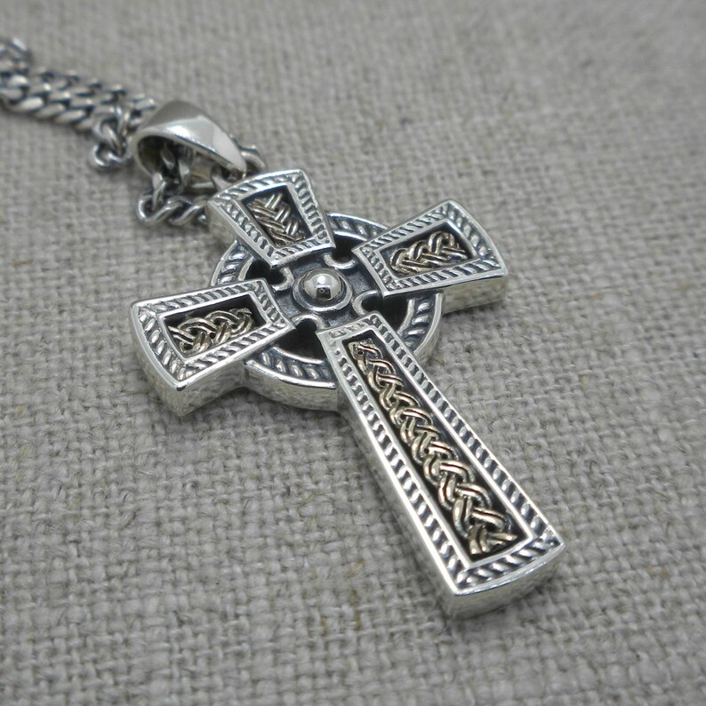 Men's Sterling Silver Celtic Cross Necklace, 10K Irish Weave, 20" Chain ...