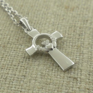 Tiny Sterling Silver Irish Claddagh Celtic Cross made in Ireland by Solvar 18&quot;  Chained Irish Made Nicely Packaged Very Small Dainty Cross