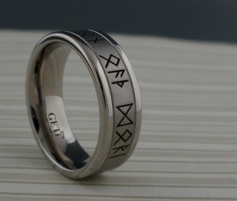 Custom Viking Rune Wedding Ring in Titanium Personalized