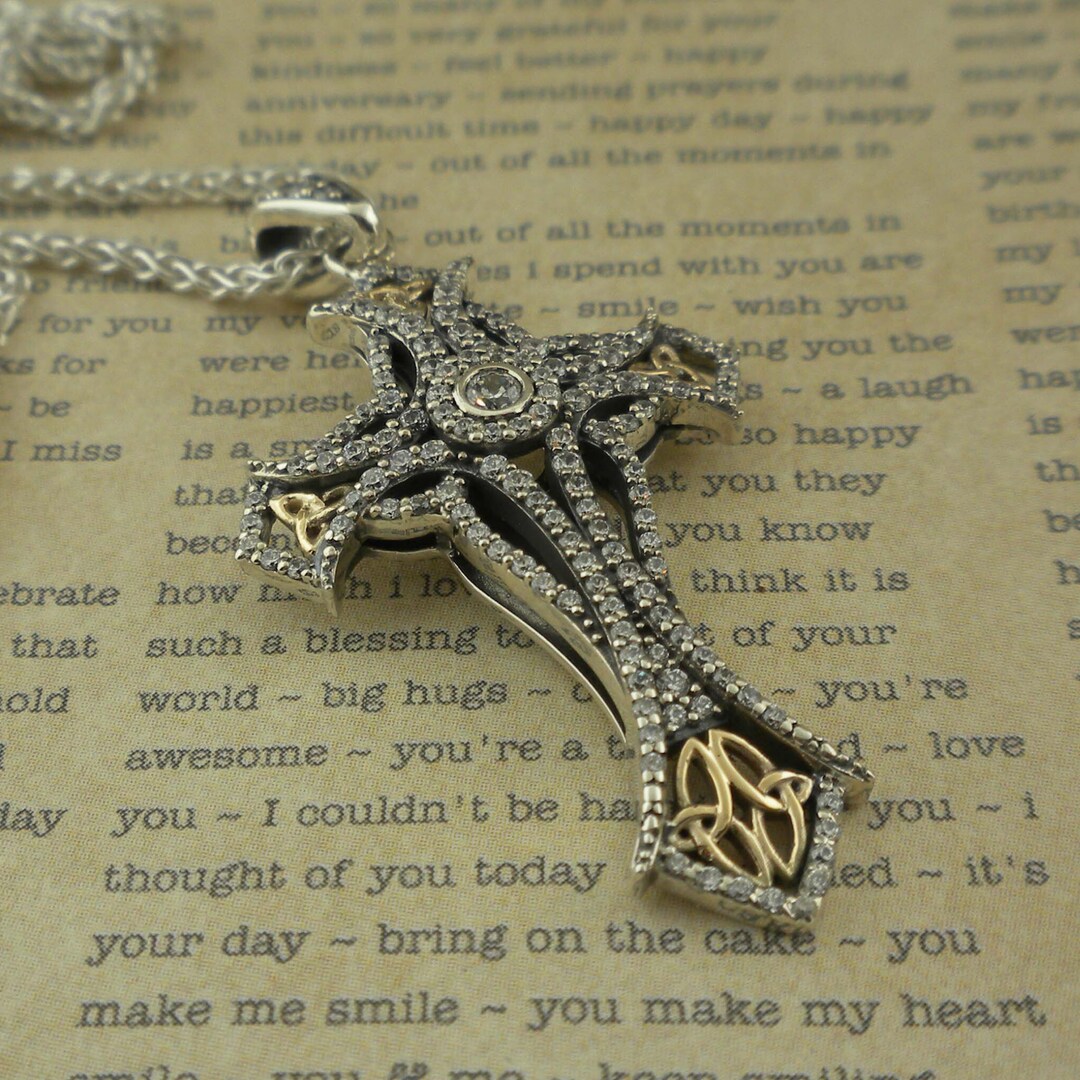 Sterling Silver Celtic Cross Pendant With 10K Gold Trinity Knot, Czs - Etsy