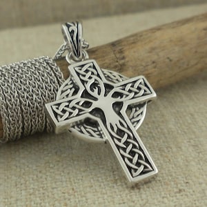 Sterling Silver .925 Irish Celtic Tree of Life Cross Pendant with 20&quot; Sterling Chain Made in Ireland by Shanore Celtic Knot Gift Boxed