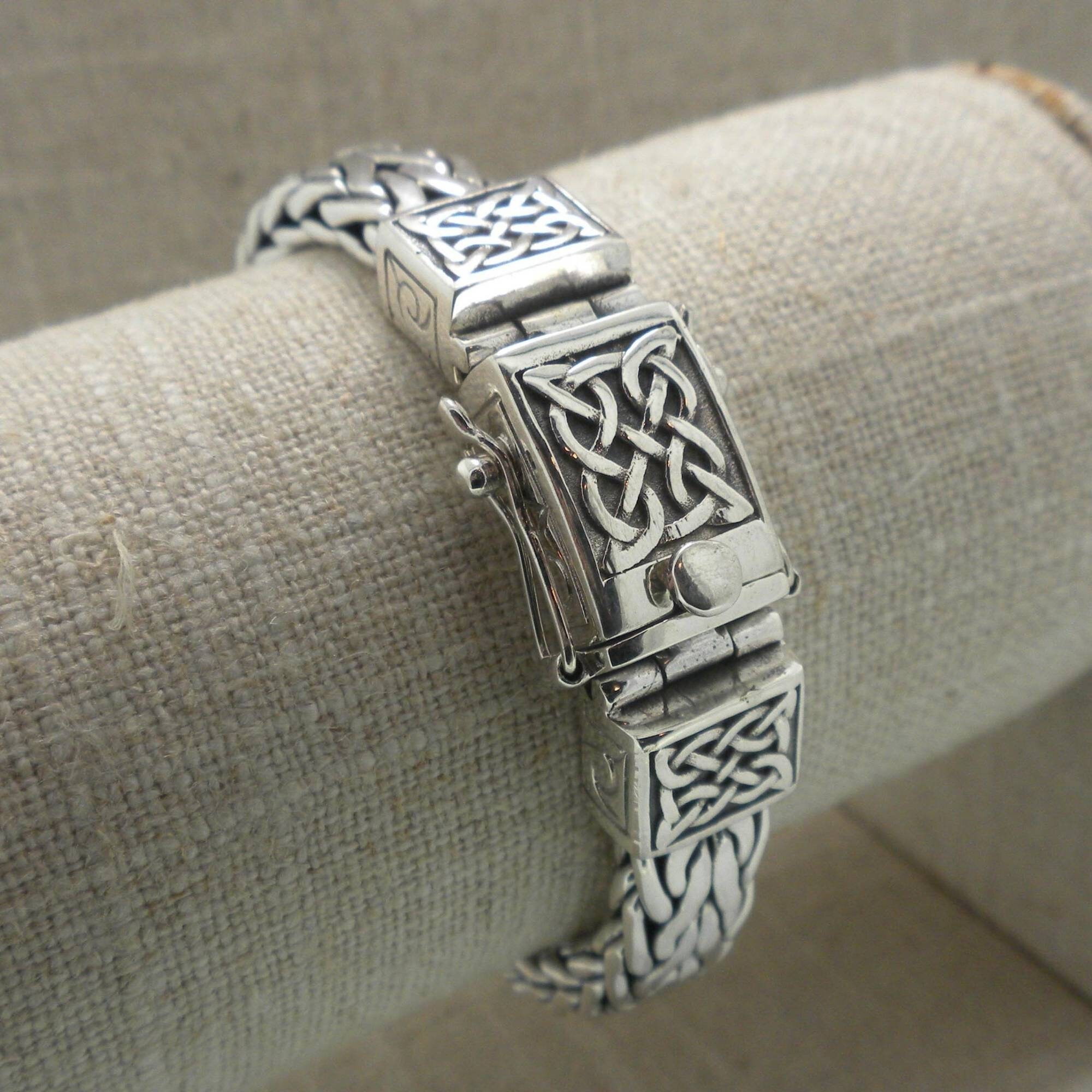 Heavy Sterling Silver Celtic Dragon Weave Bracelet With Celtic