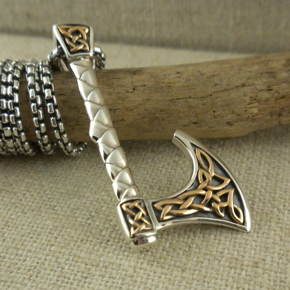 Bronze Sterling Silver Celtic Viking Axe Pendant 925 PETRICHOR