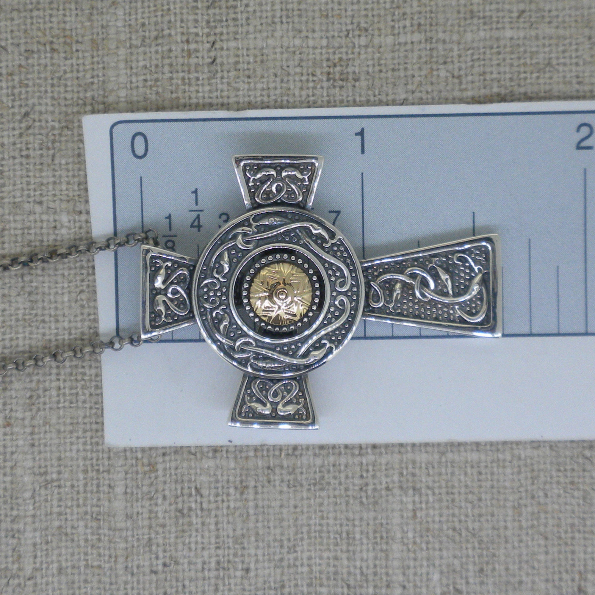 Large Sterling Silver and 18K Bead Wood Quay Celtic Cross Pendant With ...
