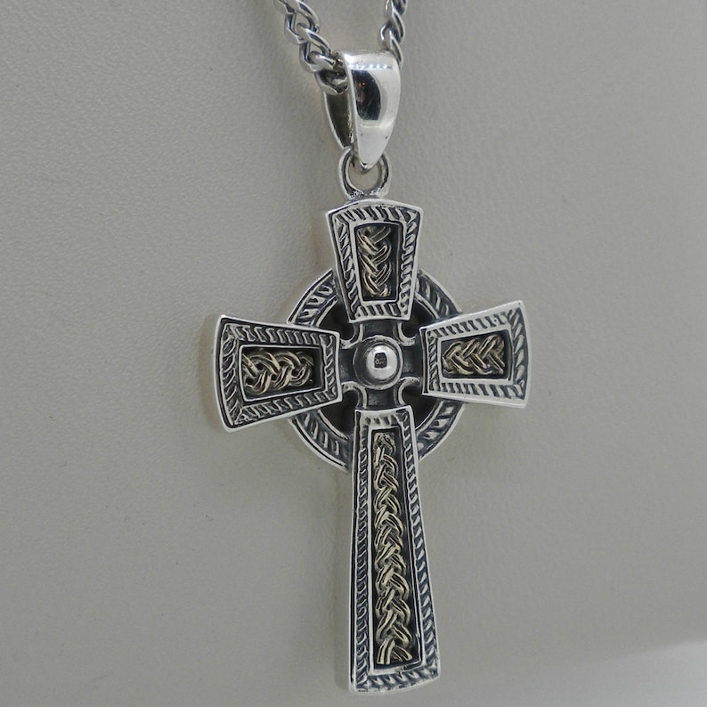 Men's Sterling Silver Celtic Cross Necklace, 10K Irish Weave, 20" Chain ...