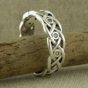 Sterling Silver .925 Celtic Wedding Ring with White CZs Celtic Knot Wedding Band Gift Boxed with Cleaning Cloth made by Keith Jack Jewelry