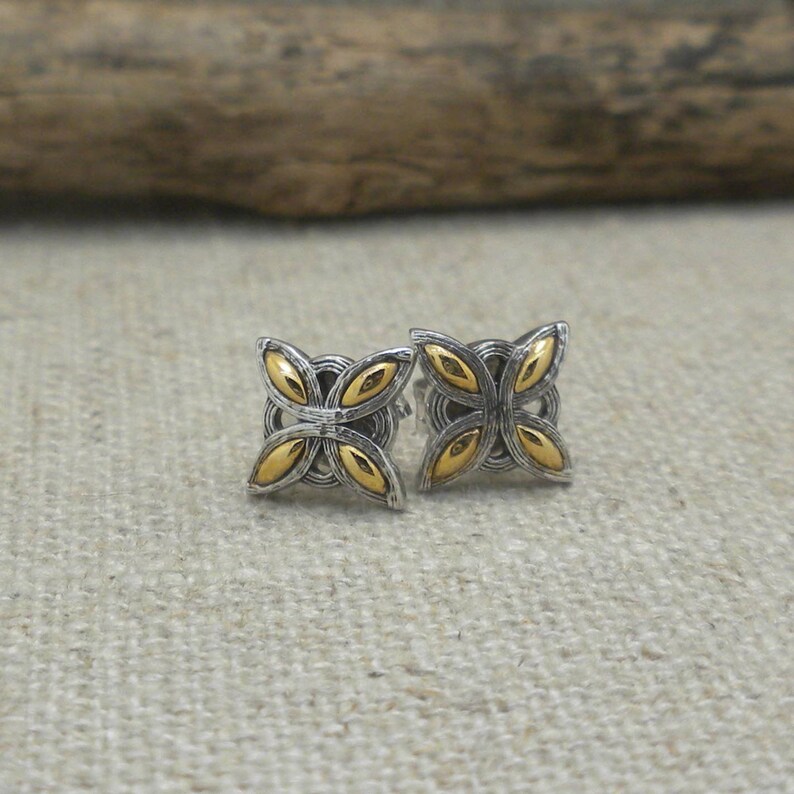 Sterling Silver .925 & 10K Celestial Stud Star Celtic Cross Earrings Keith Jack Jewelry