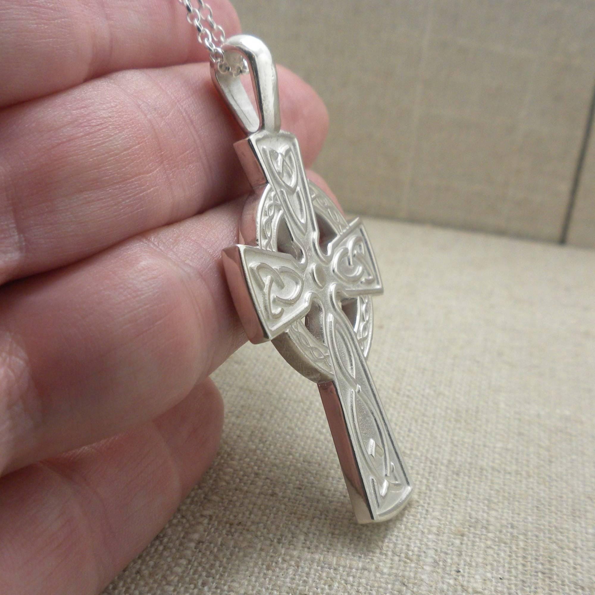 Sterling Silver Irish Celtic Cross Necklace: Trinity Knot, 22" Chain ...