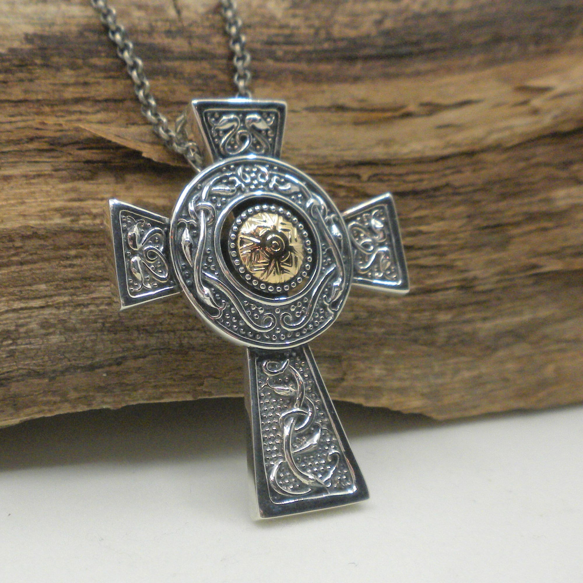 Large Sterling Silver and 18K Bead Wood Quay Celtic Cross Pendant With ...