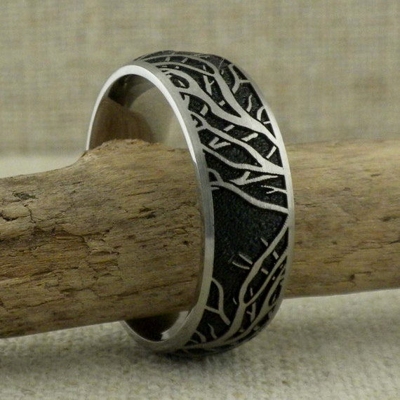 Domed Tree of Life Wedding Ring Branches Wedding Band in Titanium