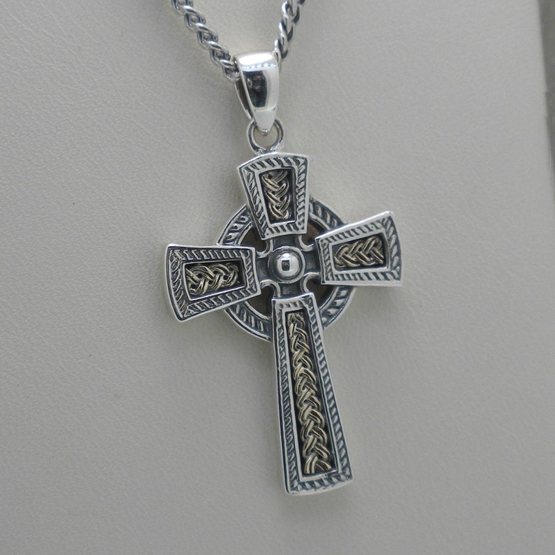 Men's Sterling Silver Celtic Cross Necklace, 10K Irish Weave, 20" Chain ...