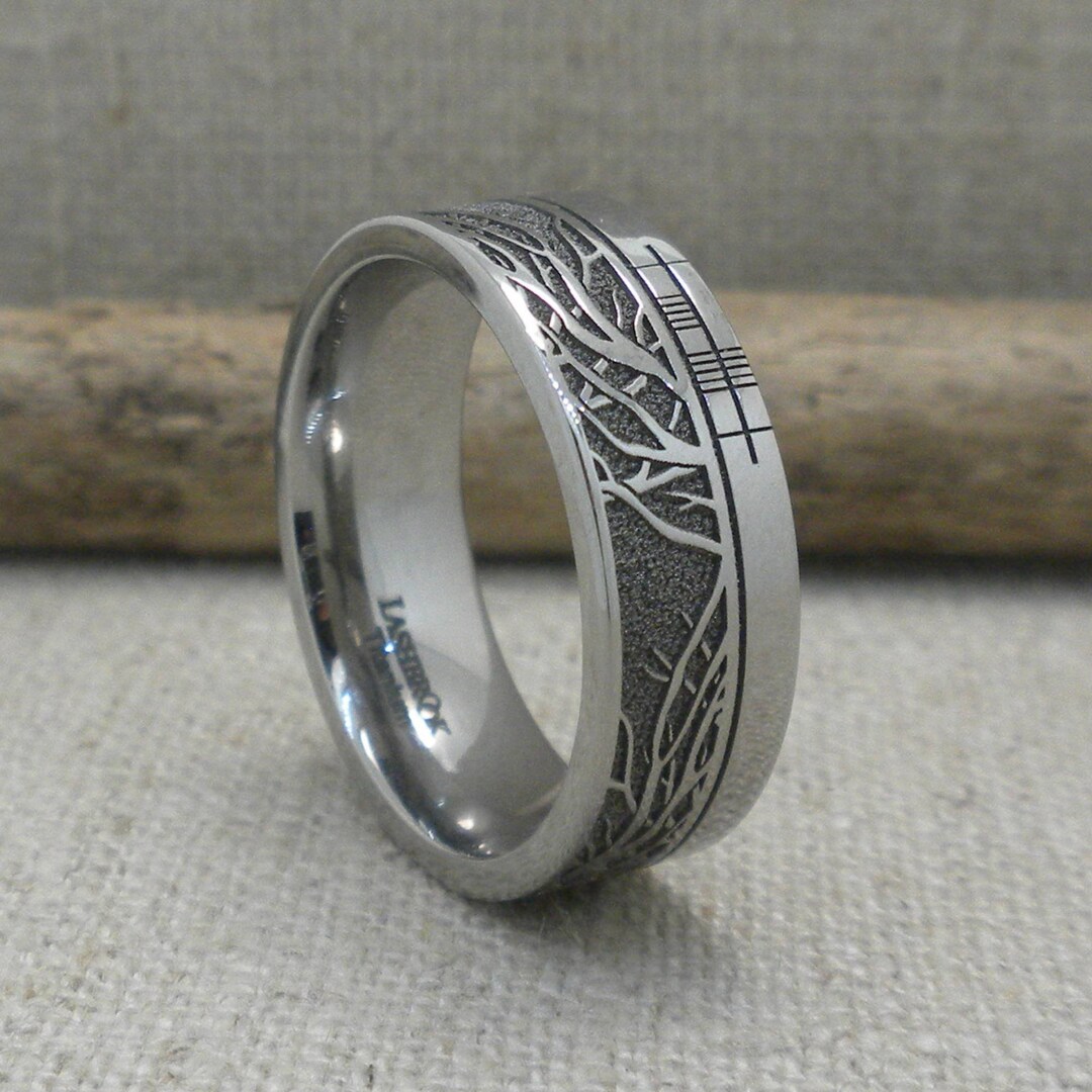 Titanium Tree of Life Wedding Band With Custom Ogham, 7.5mm - Etsy