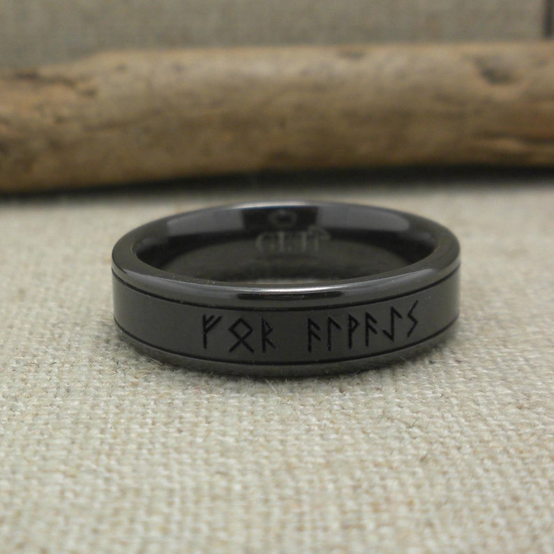 Black Zirconium Viking Rune Wedding Ring, Personalized Band - Etsy