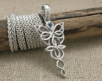 Sterling Silver Celtic Butterfly Pendant with Blue Topaz and 18" Sterling Spiga Chain by Keith Jack Jewelry Gift Boxed Silver Cloth