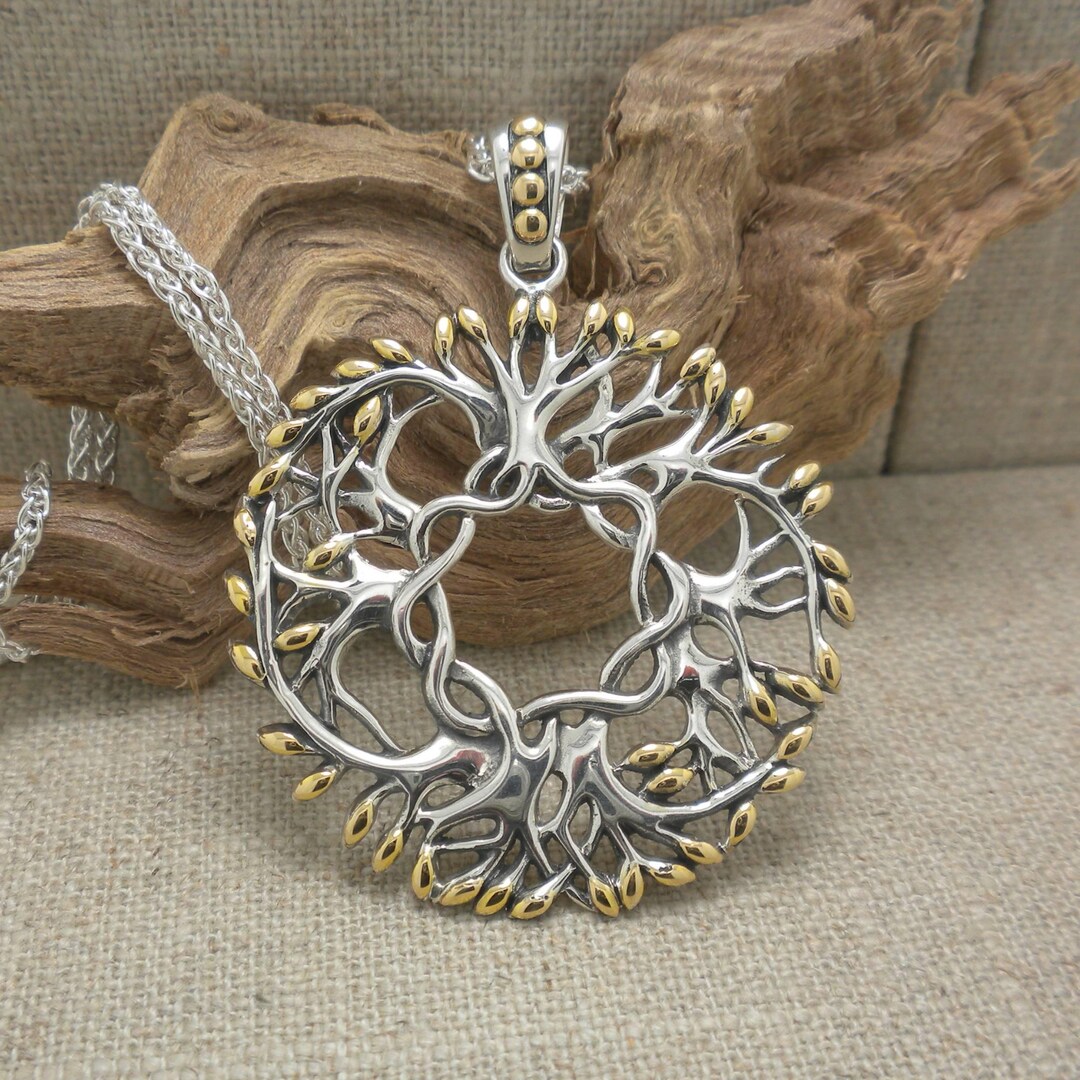 Sterling Silver Celtic Tree of Life Pendant, 18K Gold Accents - Etsy