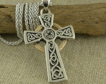 sterling silver or silver-plated brass handmade Details about   Long Celtic Cross Pendant 
