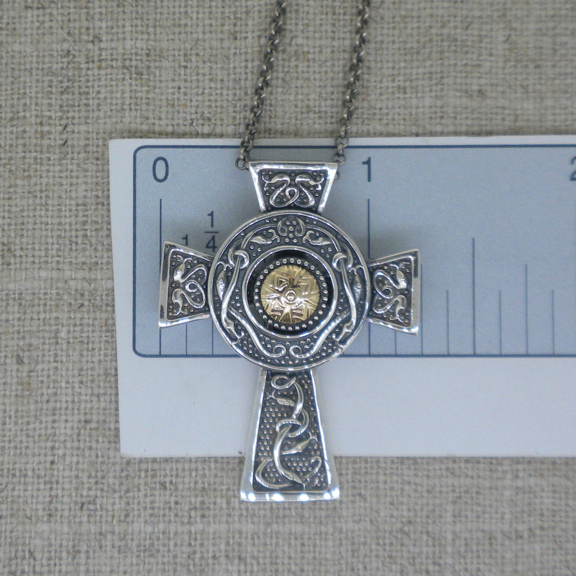 Large Sterling Silver and 18K Bead Wood Quay Celtic Cross Pendant With ...