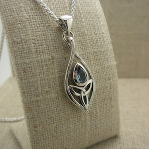 Small Sterling Silver .925 Celtic Guardian Angel Pendant with Bezel set Blue Topaz Keith Jack Jewelry Trinity Knot Gift Boxed Cleaning Cloth