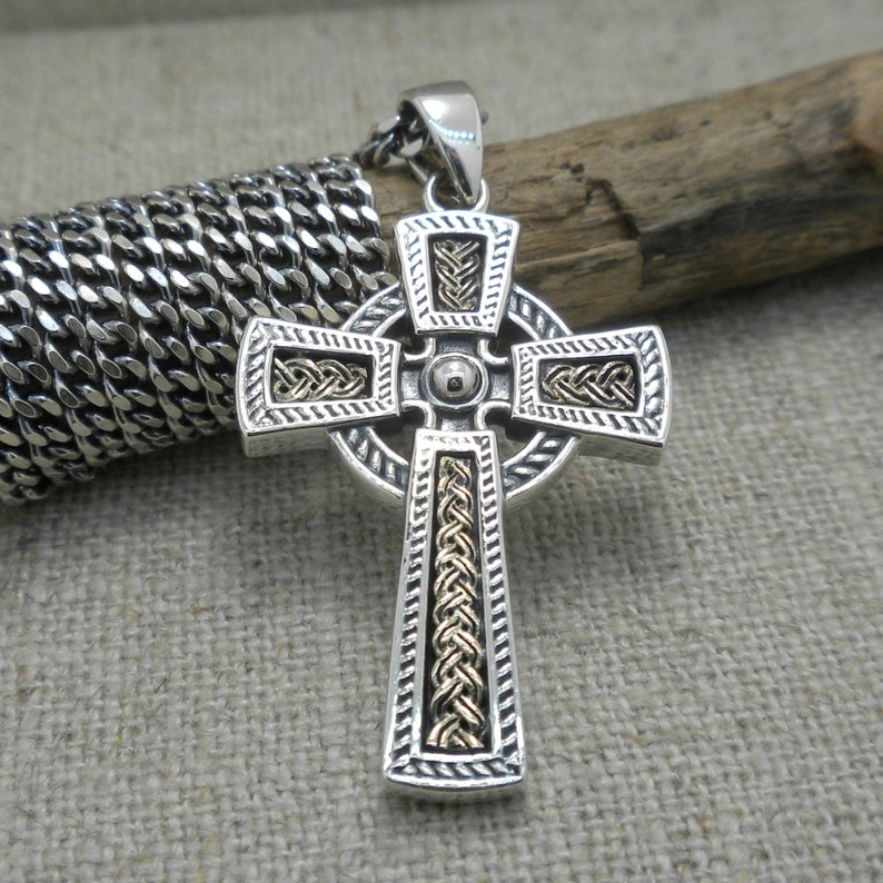 Men's Sterling Silver Celtic Cross Necklace, 10K Irish Weave, 20" Chain ...