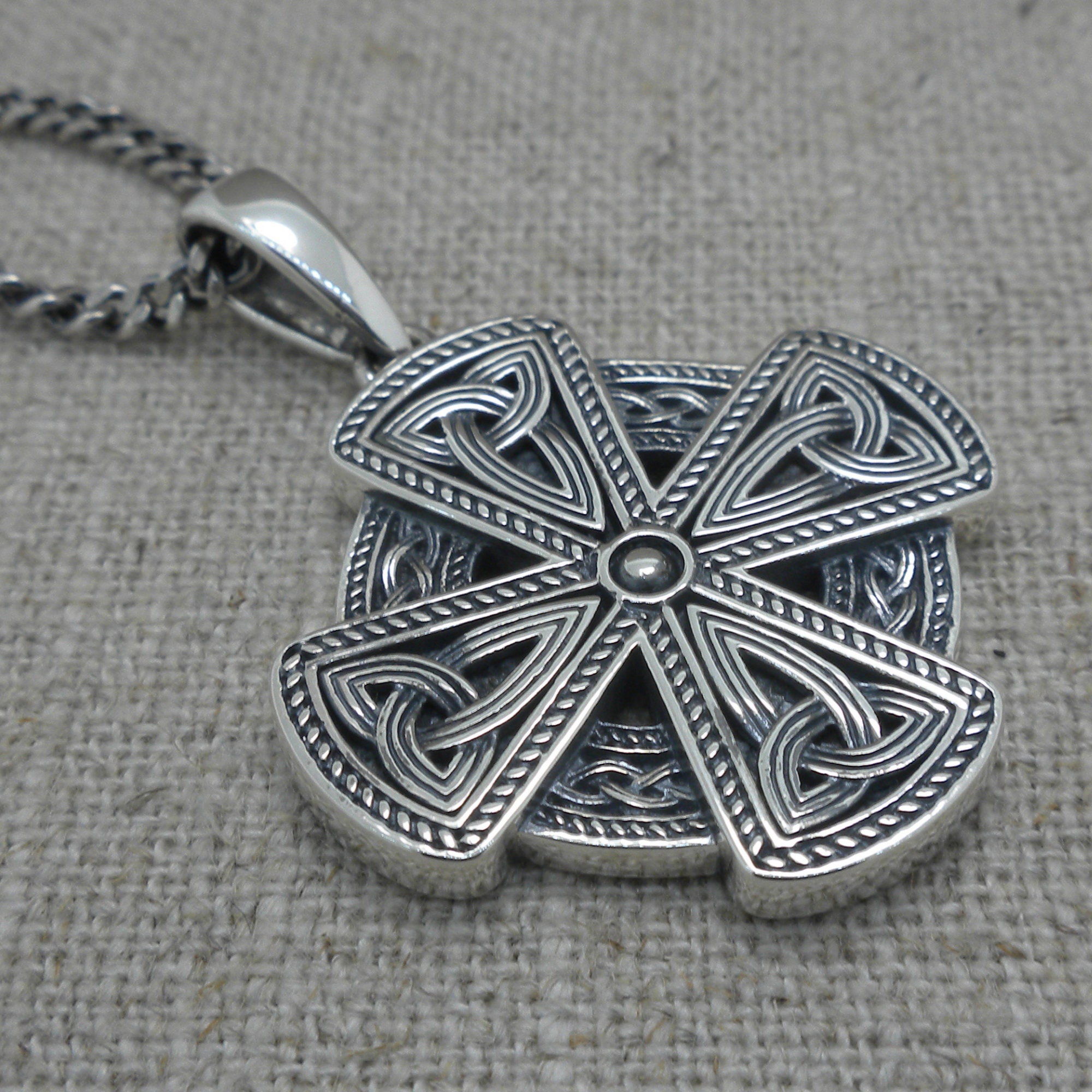 Sterling Silver Irish Celtic Cross Necklace, 20" Trinity Knot Wheel ...