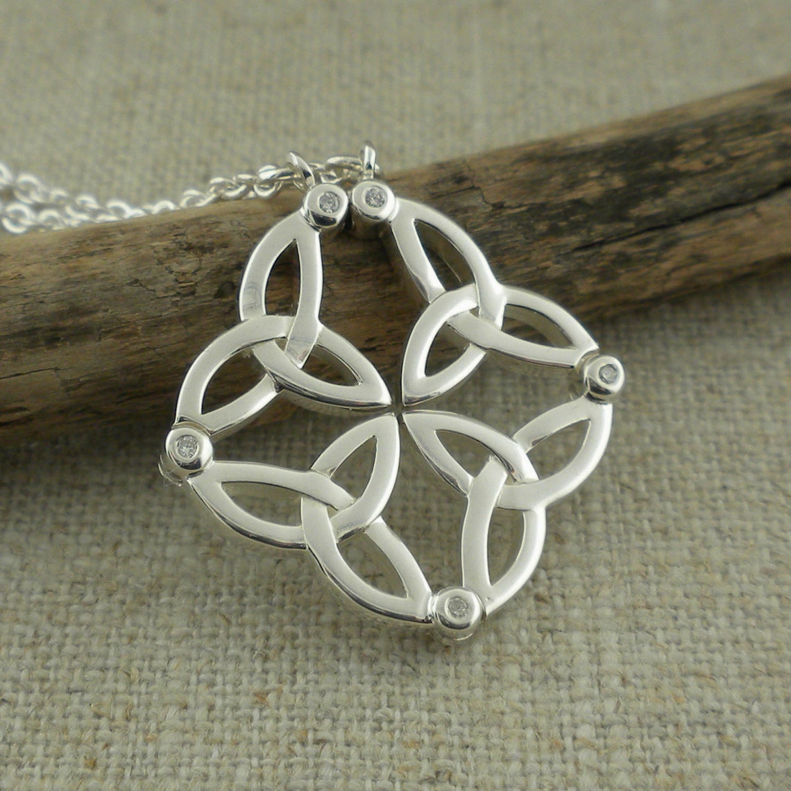 Sterling Silver Celtic Trinity Knot Pendant With Diamonds, 18" Chain - Etsy