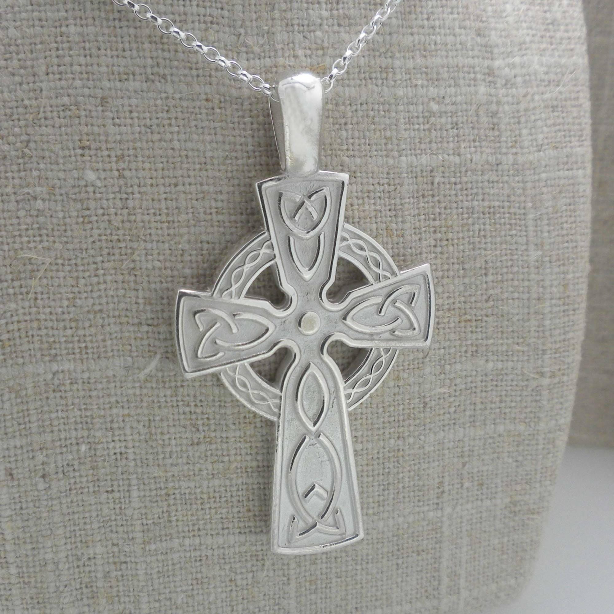 Sterling Silver Irish Celtic Cross Necklace: Trinity Knot, 22" Chain ...