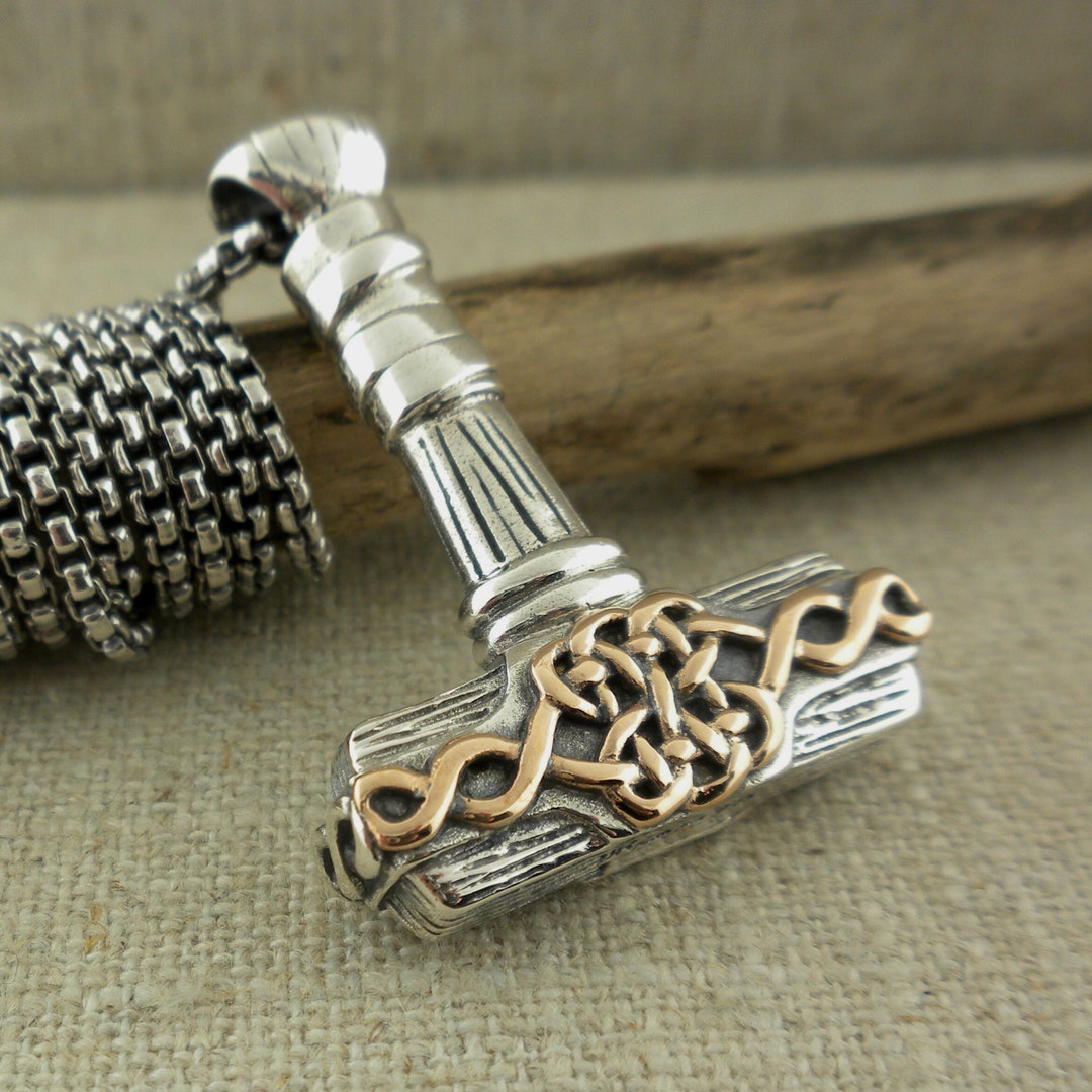 Sterling Silver Celtic Thor's Hammer Pendant, Bronze Knotwork, Keith ...