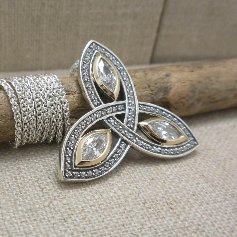 Large Sterling Silver Celtic Trinity Knot Pendant With CZ Accents ...