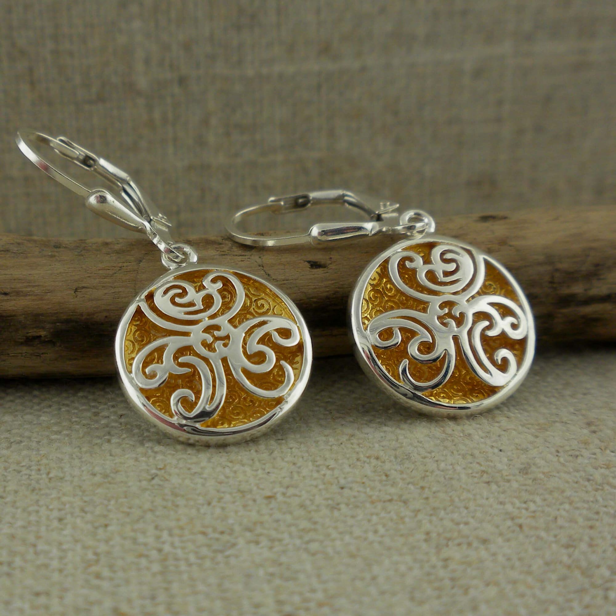 Sterling Silver .925 Celtic Faerie Pool Earrings With 22K - Etsy