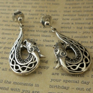 Sterling Silver Viking Celtic Dragon Earrings With Black Czs - Etsy