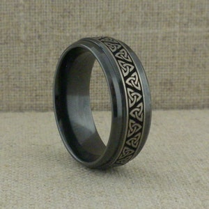 Men's Size 13 Celtic Trinity Knot Wedding Ring Black Zirconium 9 Mm ...