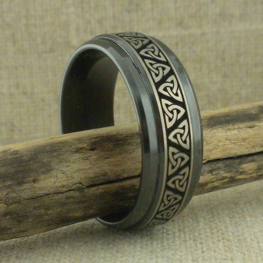 Men's Size 13 Celtic Trinity Knot Wedding Ring Black Zirconium 9 Mm ...