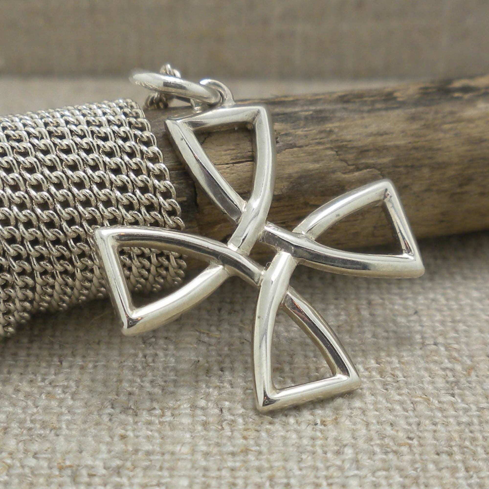 Irish Made White's Celtic Cross Pendant Sterling Silver .925 by FADO 18" Sterling Chain Gift Boxed Made in Ireland Religious