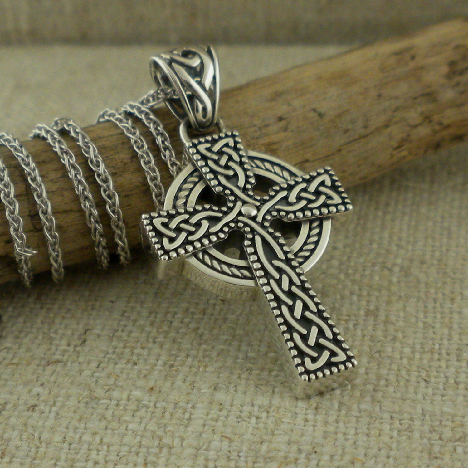 Sterling Silver .925 Irish Celtic Cross Pendant with 20" Sterling Silver Chain Made in Ireland by Shanore Gift Boxed Fancy Celtic Knot Back