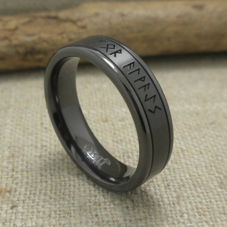 Black Zirconium Viking Rune Wedding Ring, Personalized Band - Etsy