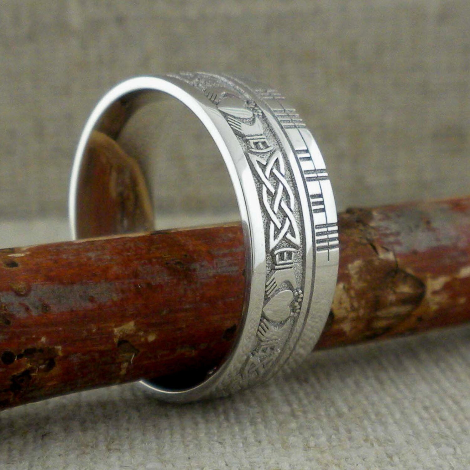 Irish 7.5 Celtic Claddagh Wedding Ring with Customized Ogham | Etsy