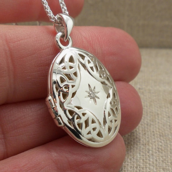 Sterling Silber keltischer Trinity Knot Medaillon mit Diamant