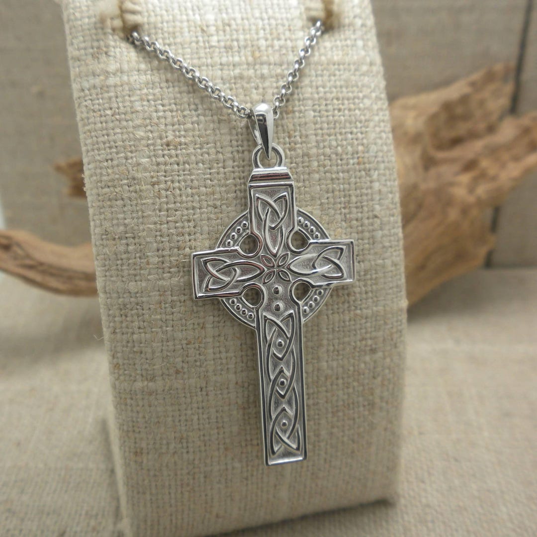 Sterling Silver Irish Celtic Cross Necklace: Trinity Knot, 20" Belcher ...