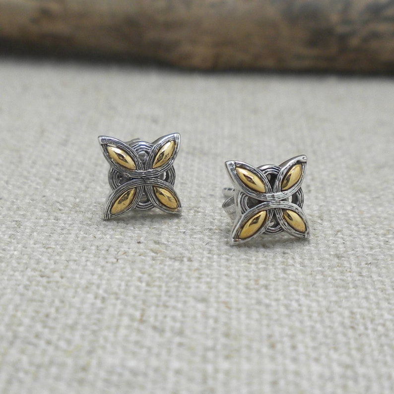 Sterling Silver .925 & 10K Celestial Stud Star Celtic Cross Earrings Keith Jack Jewelry