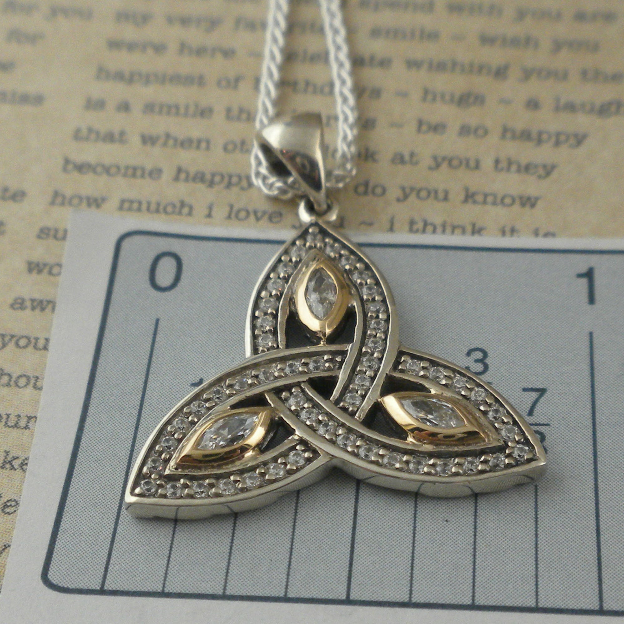 Sterling Silver Celtic Trinity Knot Pendant With Czs, 10K Gold Accent ...