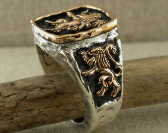 Bikerringshop Sterling Silver Blue Topaz Scottish Lion Rampant Men's Ring - 16g, 15x20mm Face - View #11