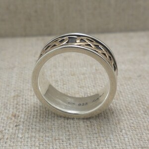 Sterling Silver & 10K Celtic Knot Wedding Band With Oxidized Background ...