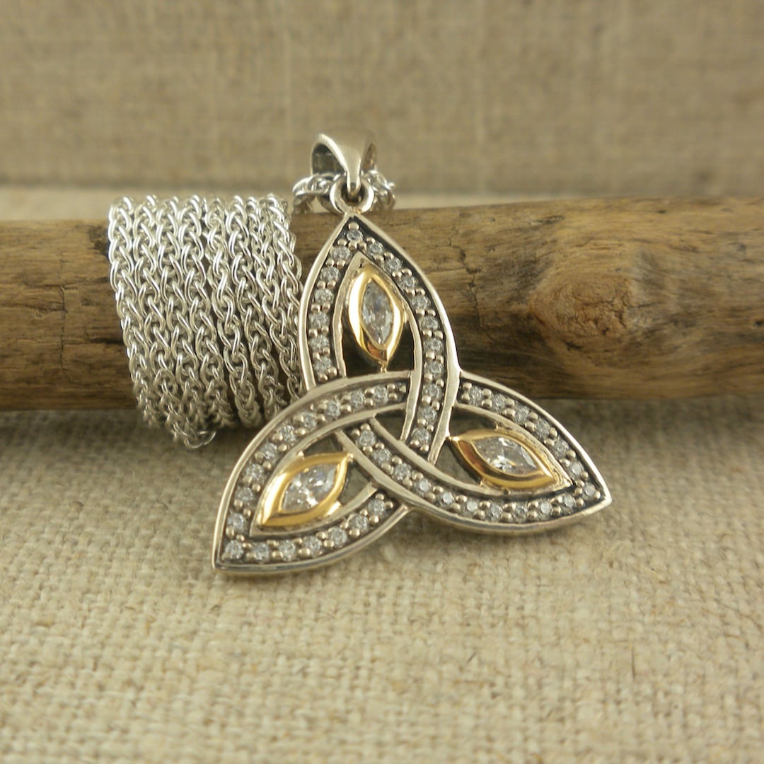 Sterling Silver Celtic Trinity Knot Pendant With Czs, 10K Gold Accent ...