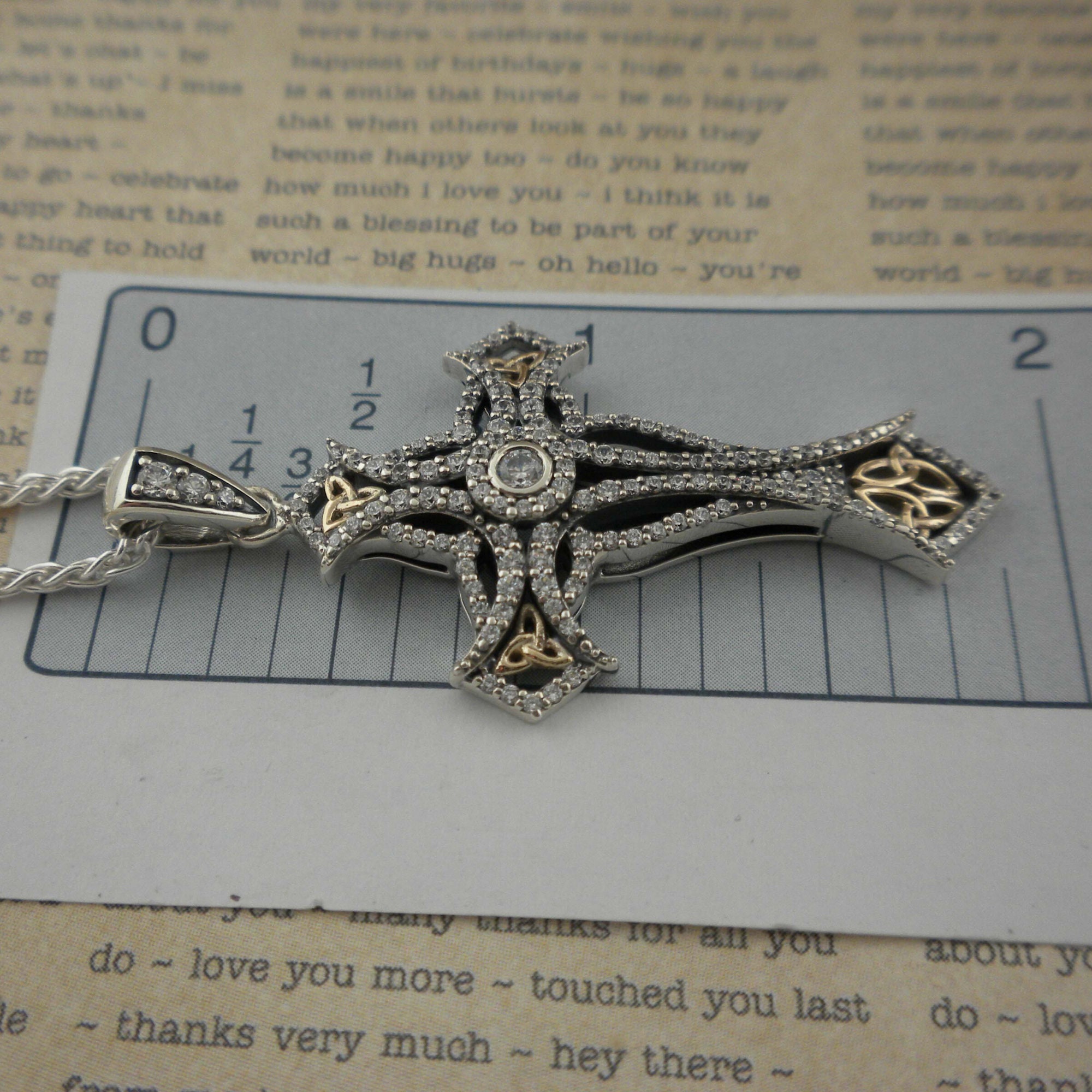 Sterling Silver Celtic Cross Pendant With 10K Gold Trinity Knot, Czs - Etsy