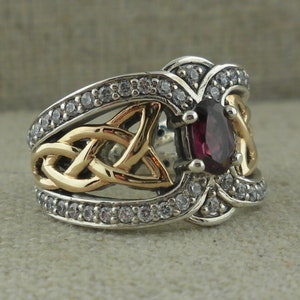 Sterling Silver & 10K Celtic Knot Ring with Gem