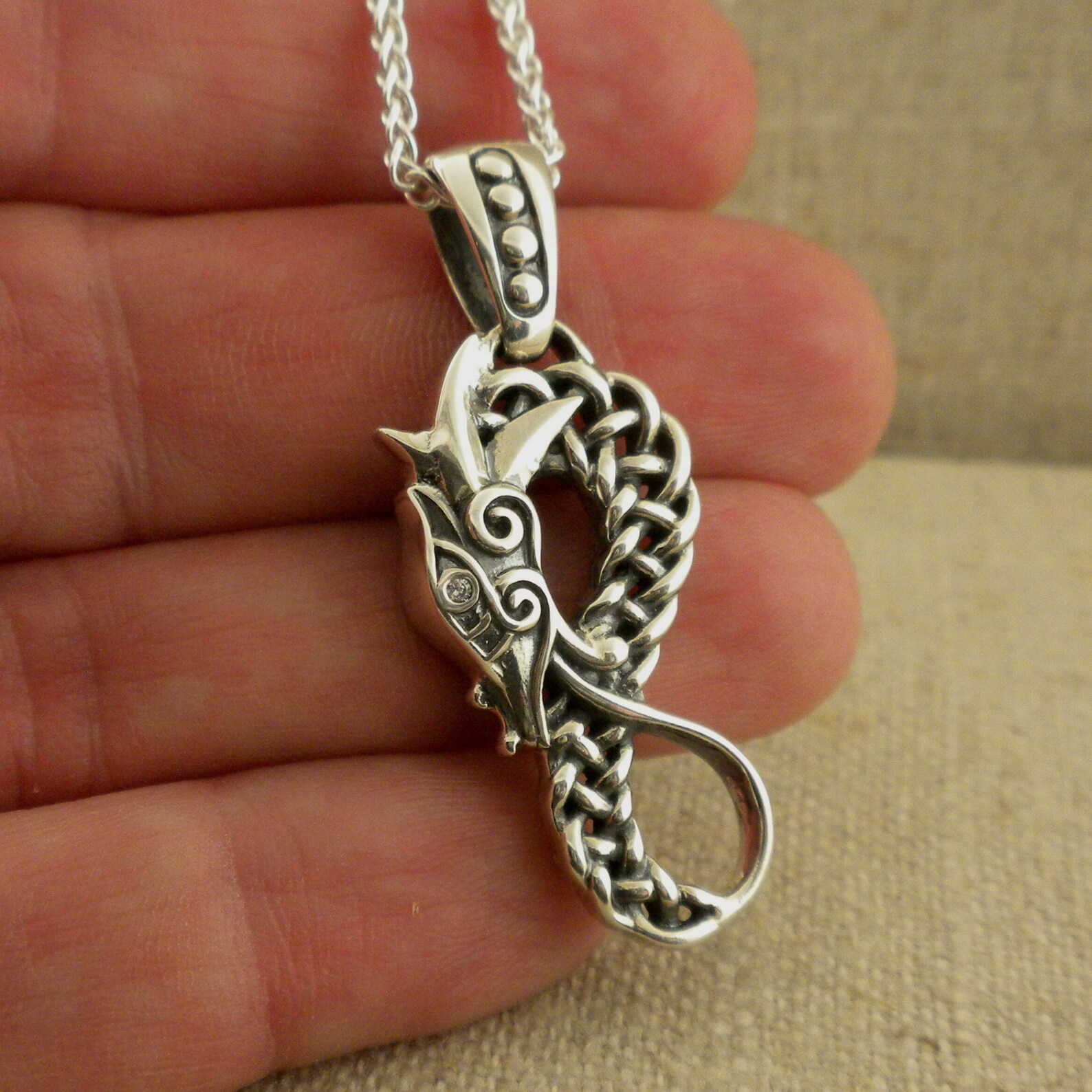 Sterling Silver Norse Celtic Dragon Pendant Viking Etsy